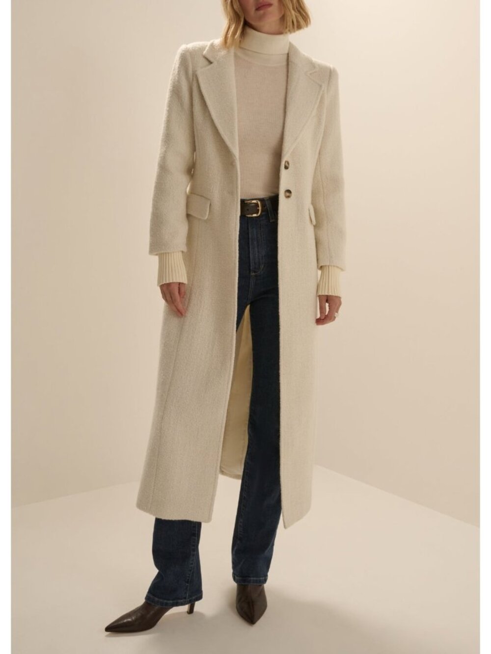 Favorite Daughter Ivory Cream The City Coat Maxi Full Length Size S Tweed Womens